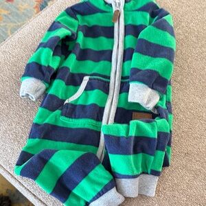 Carter's Fleece Lined Green and Gray Striped Onesie